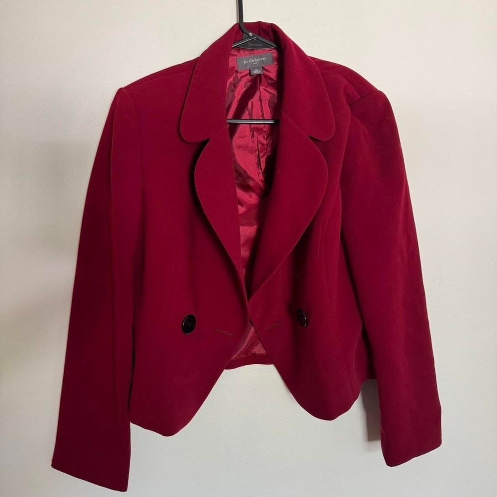 Vintage Liz Claiborne Red Cropped Blazer Petite 90s Dark Academia Jacket M.